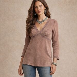 Faux Suede Blouse Lace Trim Large The Limited NWT